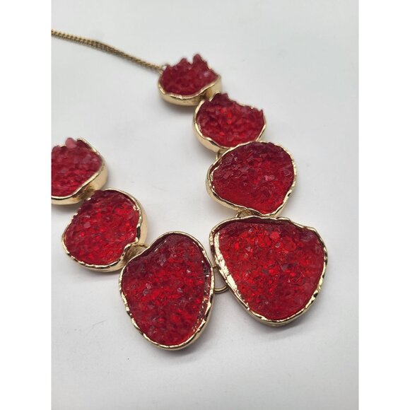 Jane Stone Fashion Faux Drusy Statement Chunky Bib Necklace Red Gold Tone - Picture 4 of 8